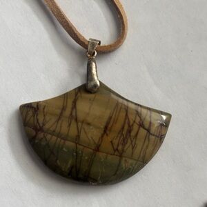 Elegant Picasso brown Jasper Pendant Necklace on a leather cord
